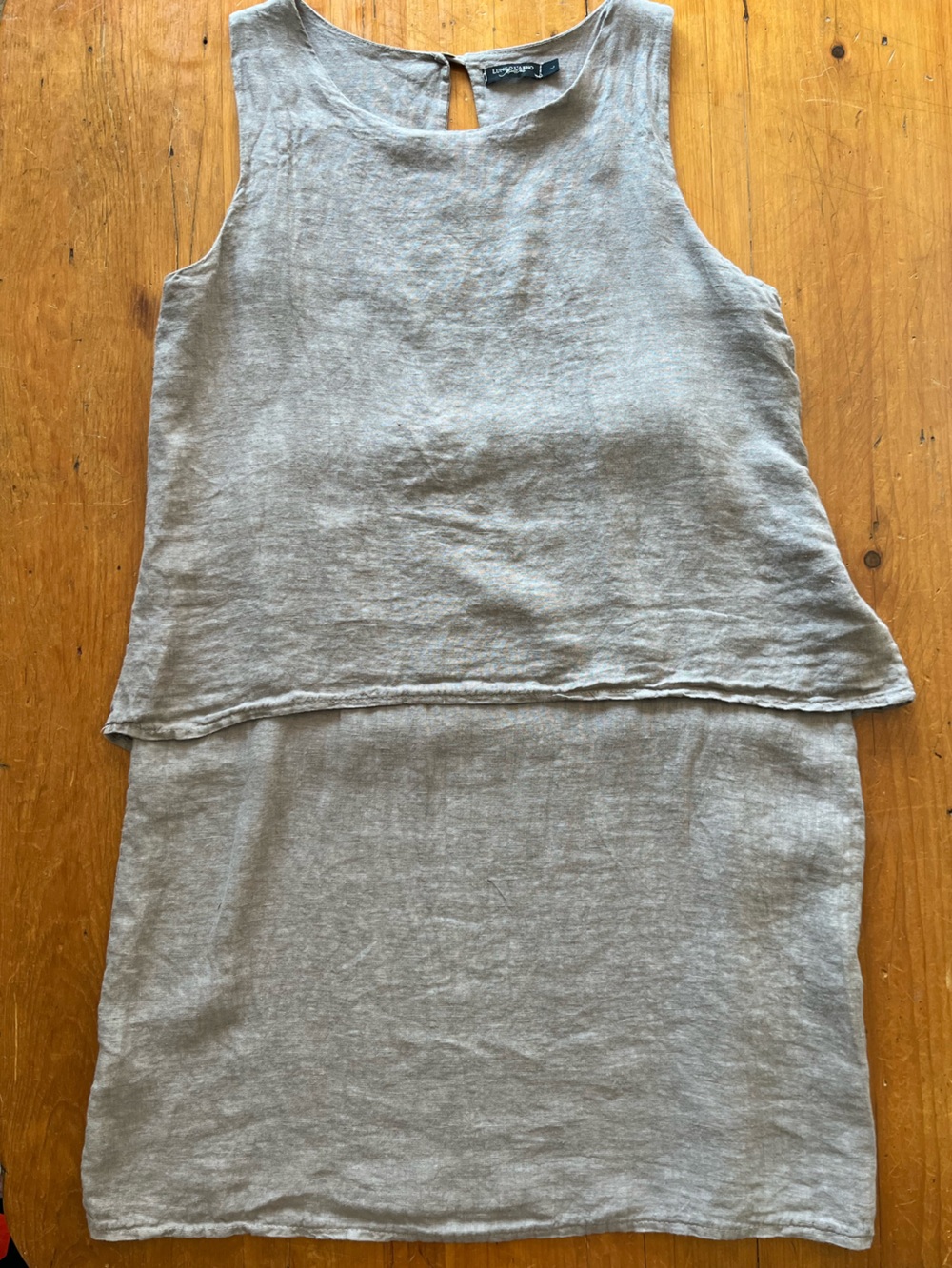 100% Linen Lagen Look Italian Tiered Lungo L’Arno Tan Midi Dress